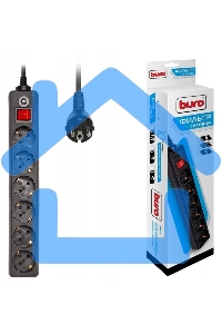 Сетевой фильтр Buro 600SH-3-B 3м (6 розеток) черный (коробка)