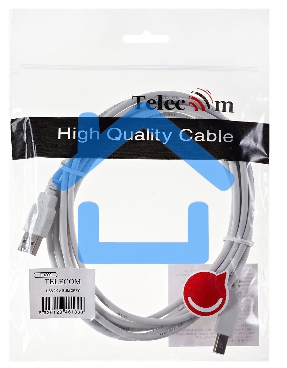 Кабель AM/BM USB2.0 3м Telecom USB 2.0 A-->B 3.0m, белый/серый, TC6900-3.0M