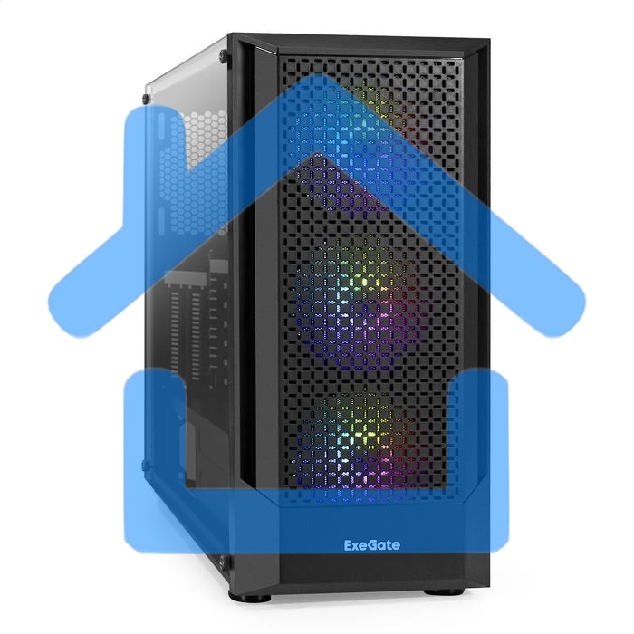 Компьютерный корпус Miditower ExeGate EVO-8227 (ATX, без БП, 2*USB+1*USB 3.0+HD Audio, черный, 3 вент. с RGb подсветкой, боковая панель - закаленное стекло)