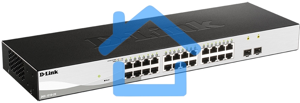 Управляемый L2 коммутатор D-Link DGS-1210-26/FL2A с 24 портами 10/100/1000Base-T и 2 портами 1000Base-X SFP