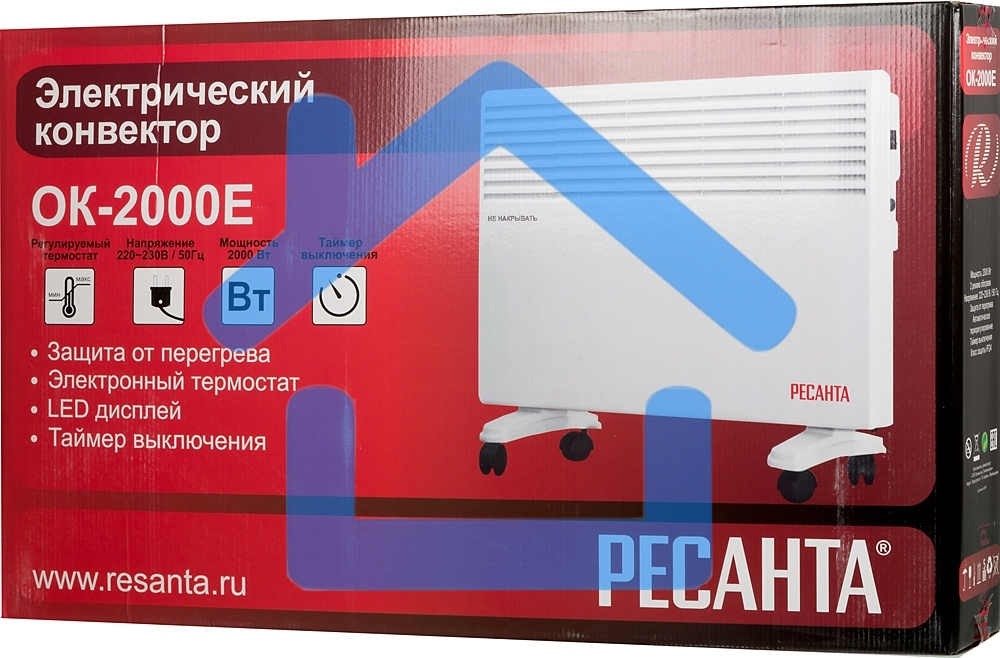 Конвектор Ресанта ОК-2000Е белый, 2000 Вт, 20 м2, термостат, дисплей