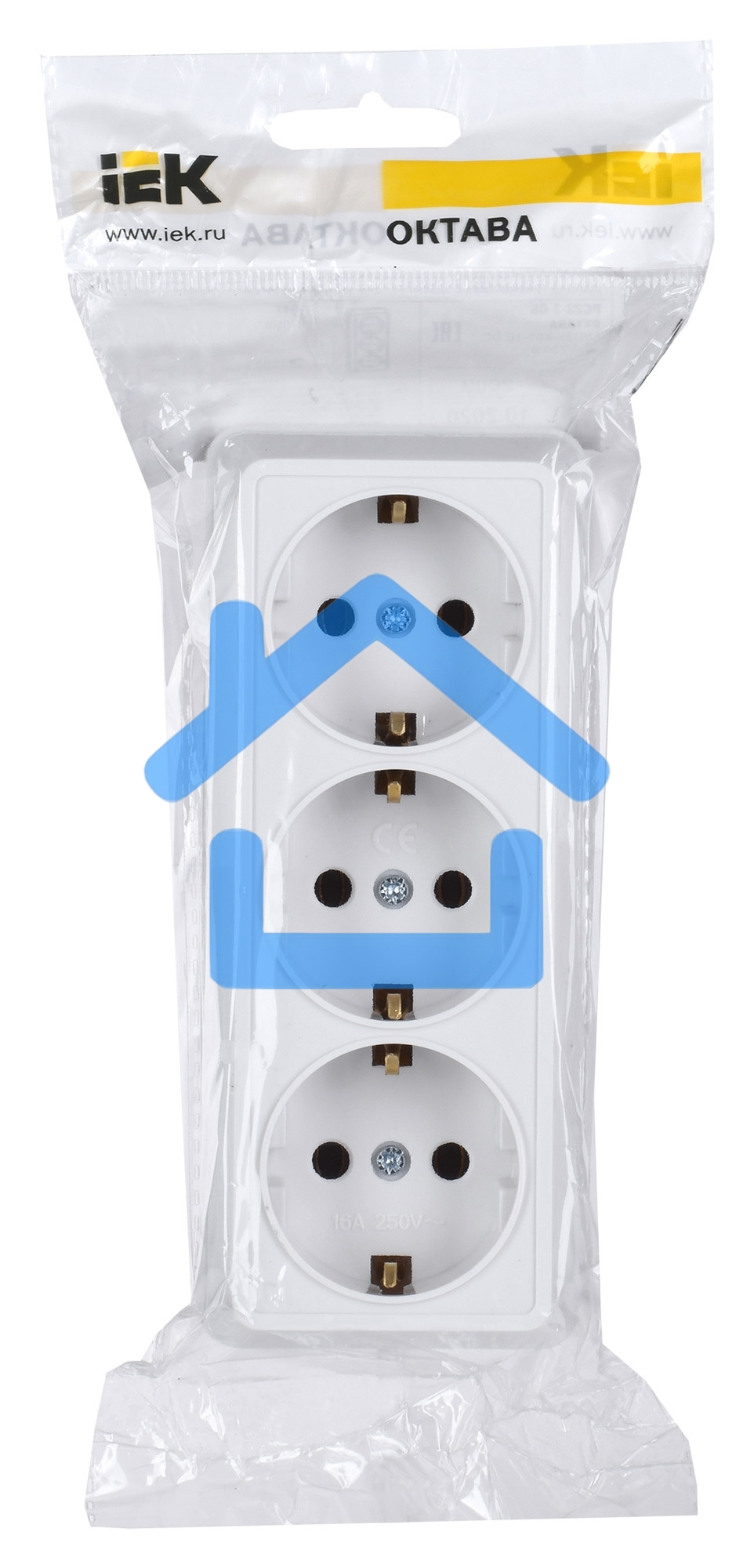 Розетка Iek ERO31-K01-16-DC РС23-3-ОБ 3местн. с з/к 16А откр.уст. ОКТАВА (белый)