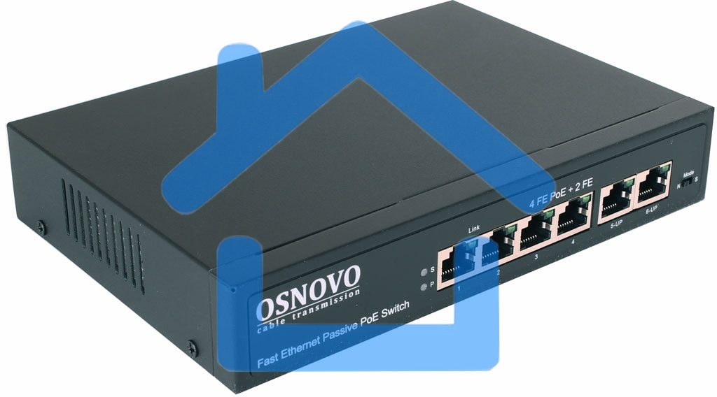 Коммутатор Osnovo SW-20600/A(80W) 6x100Mb 4PoE+ 80W неуправляемый