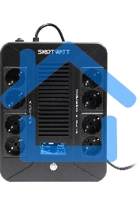Источник бесперебойного питания SMARTWATT UPS SAFE PRO LCD 800 черный 800/480 ВА/Вт, напольный/настенный, линейно-интерактивный, LCD дисплей, Shuko CEE7/4 - 8 шт. (4 шт. с резервным питанием, 4 шт. - сетевой фильтр)