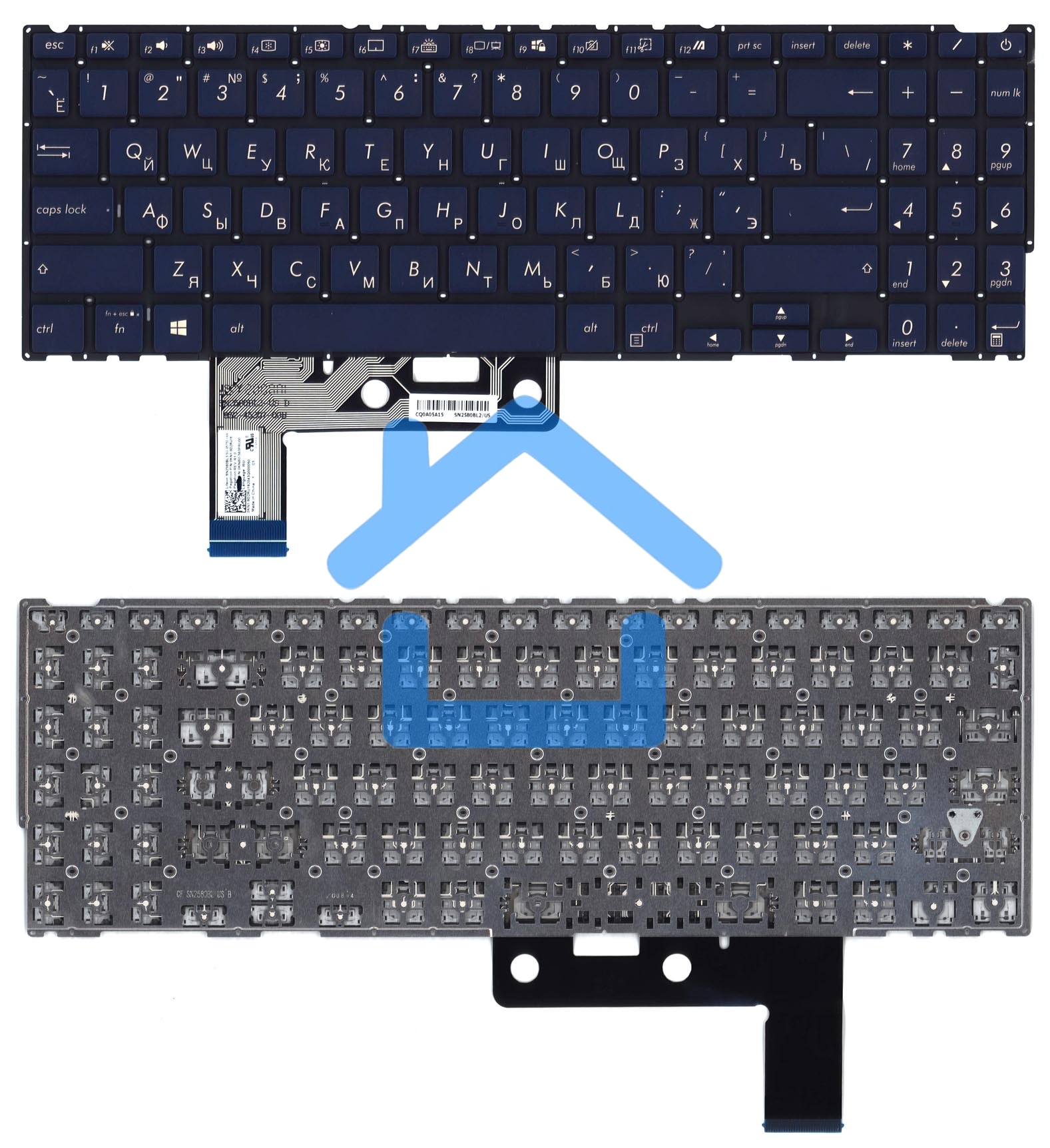 Клавиатура для ноутбука Asus ZenBook UX533F темно-синяя с белой подсветкой