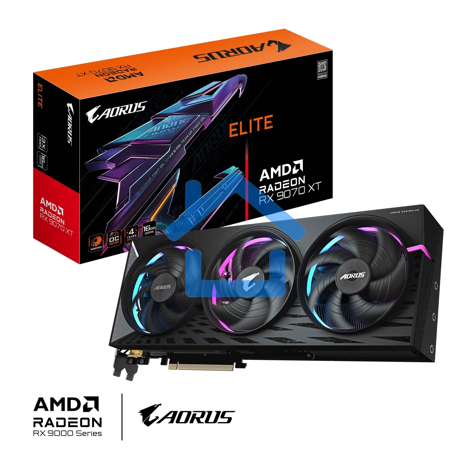 Видеокарта Gigabyte PCI-E GV-R9070XT AORUS E-16GD 1.0 AMD Radeon RX 9070XT 16Gb 256bit GDDR6 2175/20000 HDMIx2 DPx2 HDCP Ret