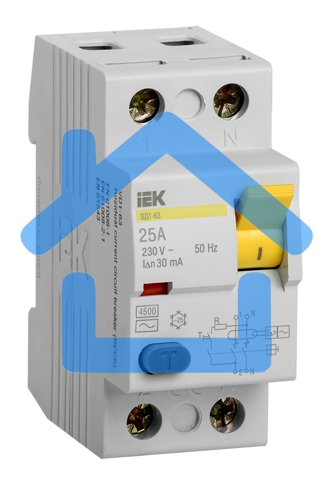 Выключатель дифференциального тока (УЗО) 2п 25А 30мА тип AC ВД1-63 ИЭК MDV10-2-025-030