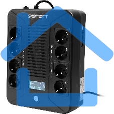 Источник бесперебойного питания SMARTWATT UPS SAFE PRO LCD 1000 черный 1000/600 ВА/Вт, напольный/настенный, линейно-интерактивный, LCD дисплей, Shuko CEE7/4 - 8 шт. (4 шт. с резервным питанием, 4 шт. - сетевой фильтр)