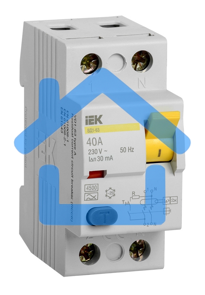 Выключатель дифференциального тока (УЗО) 2п 40А 30мА тип AC ВД1-63 ИЭК MDV10-2-040-030