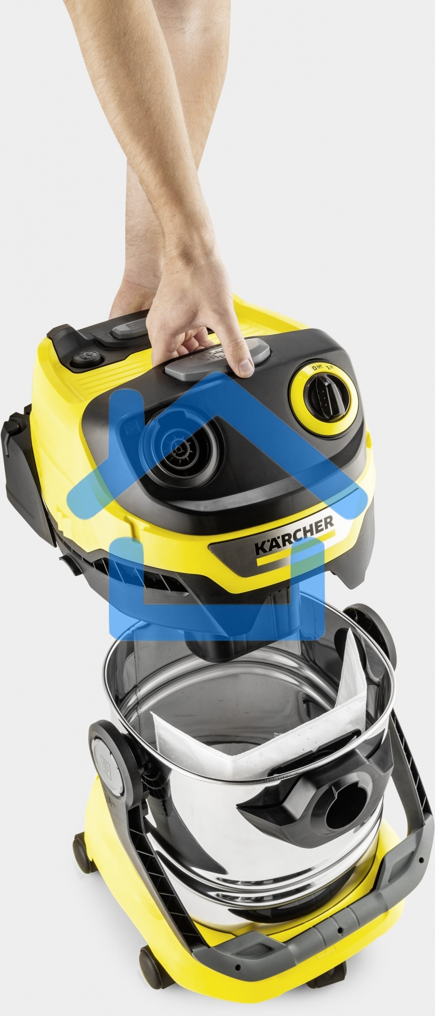 Строительный пылесос Karcher WD 5 S V-25/5/22 желтый, 1100 Вт, уборка сухая/сбор воды, пылесборник мешок/контейнер, 25 л