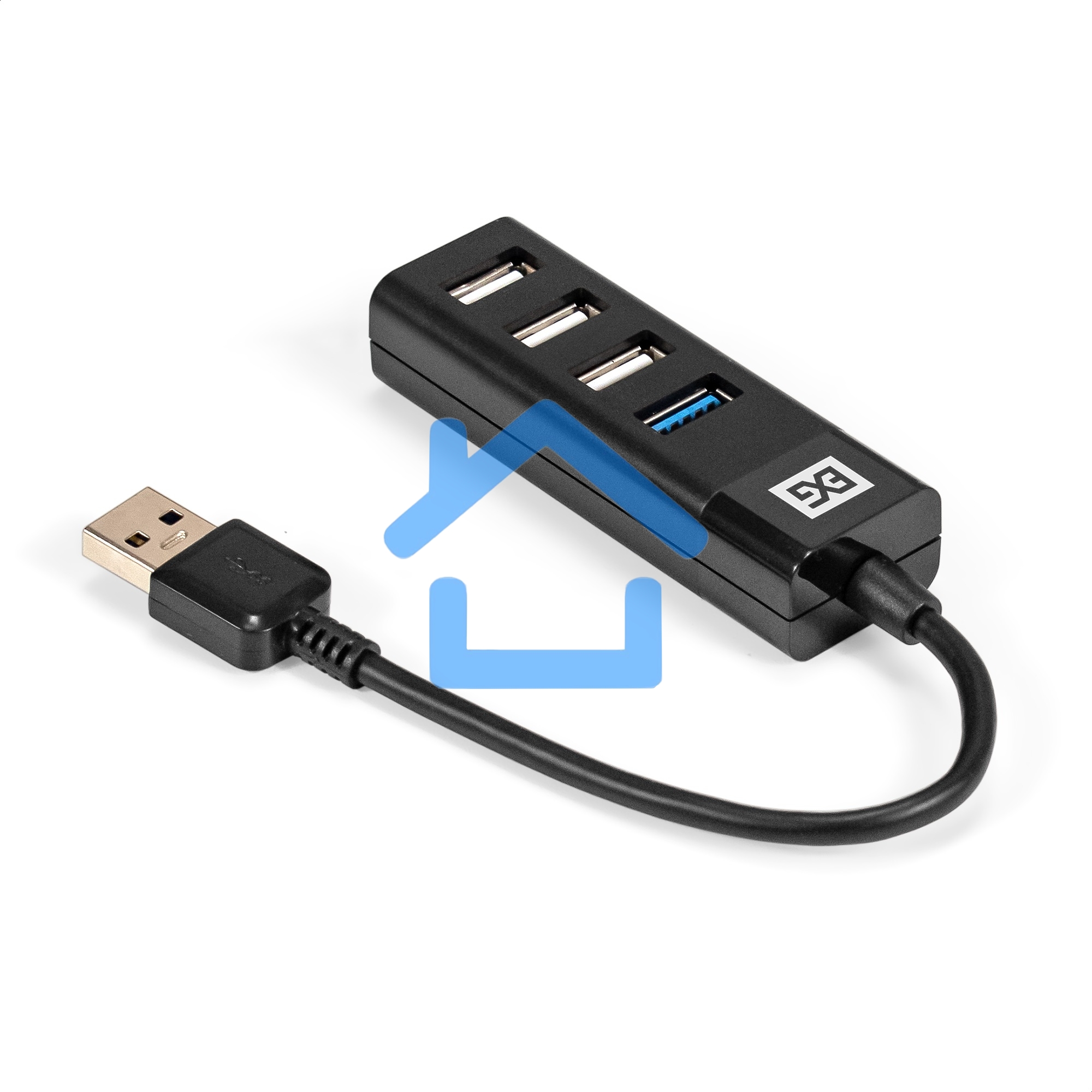 Хаб USB (концентратор) 4-в-1 ExeGate DUB-3213 (кабель-адаптер USB2.0 --> 3xUSB2.0, 1xUSB3.0, Plug&Play, черный)