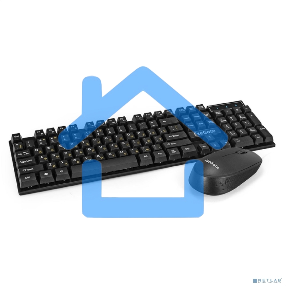 Комплект беспроводной ExeGate Professional Standard Combo MK210 (клавиатура полноразмерная влагозащищенная 104кл. + мышь оптическая 1200dpi, 3 кнопки и колесо прокрутки; USB, радиоканал 2,4 ГГц, радиус действия до 10м, черный, Color Box)