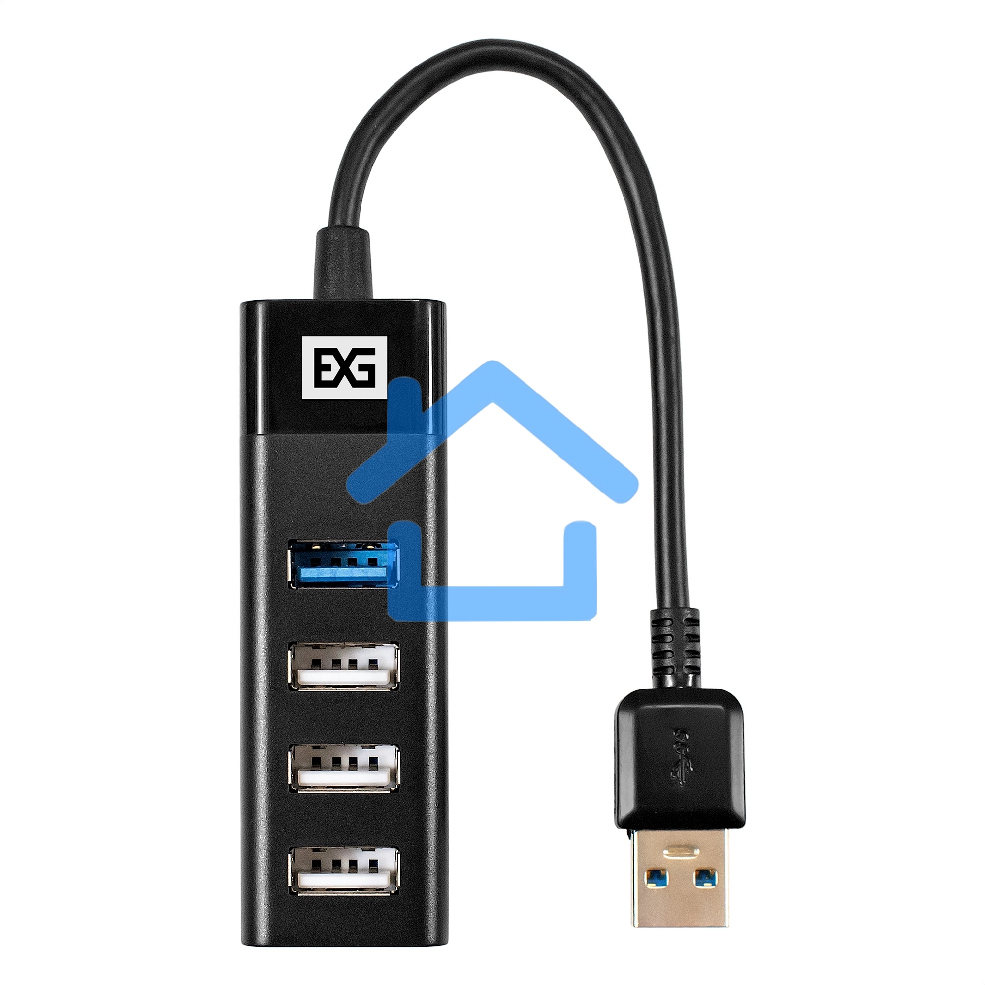 Хаб USB (концентратор) 4-в-1 ExeGate DUB-3213 (кабель-адаптер USB2.0 --> 3xUSB2.0, 1xUSB3.0, Plug&Play, черный)
