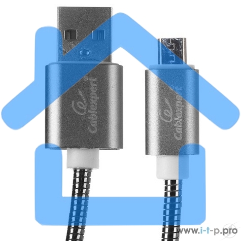 Кабель USB 2.0 Cablexpert CC-G-mUSB02Gy-1.8M, AM/microB, серия Gold, длина 1.8м, титан, блистер