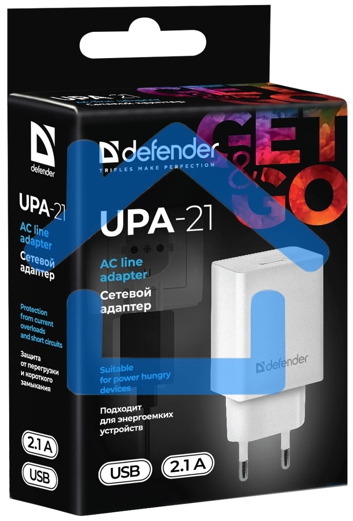 Сетевой адаптер Defender 1xUSB, 5V/2.1А, белый (UPA-21) (83571)