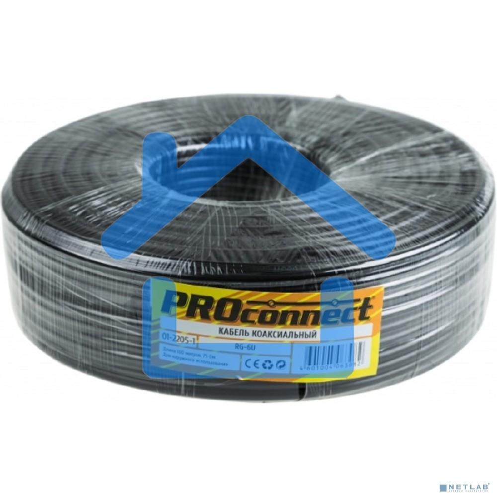 Кабель коаксиальный PROconnect RG-6U, 75 Ом, CCS/Al/Al, 48%, бухта 100 м, черный OUTDOOR