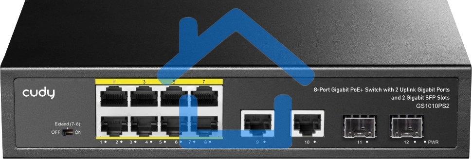 Коммутатор Cudy GS1010PS2, (L2) 10x1Gbит/с 2xКомбо(1000BASE-T/SFP) 2SFP 8PoE 120W, неуправляемый