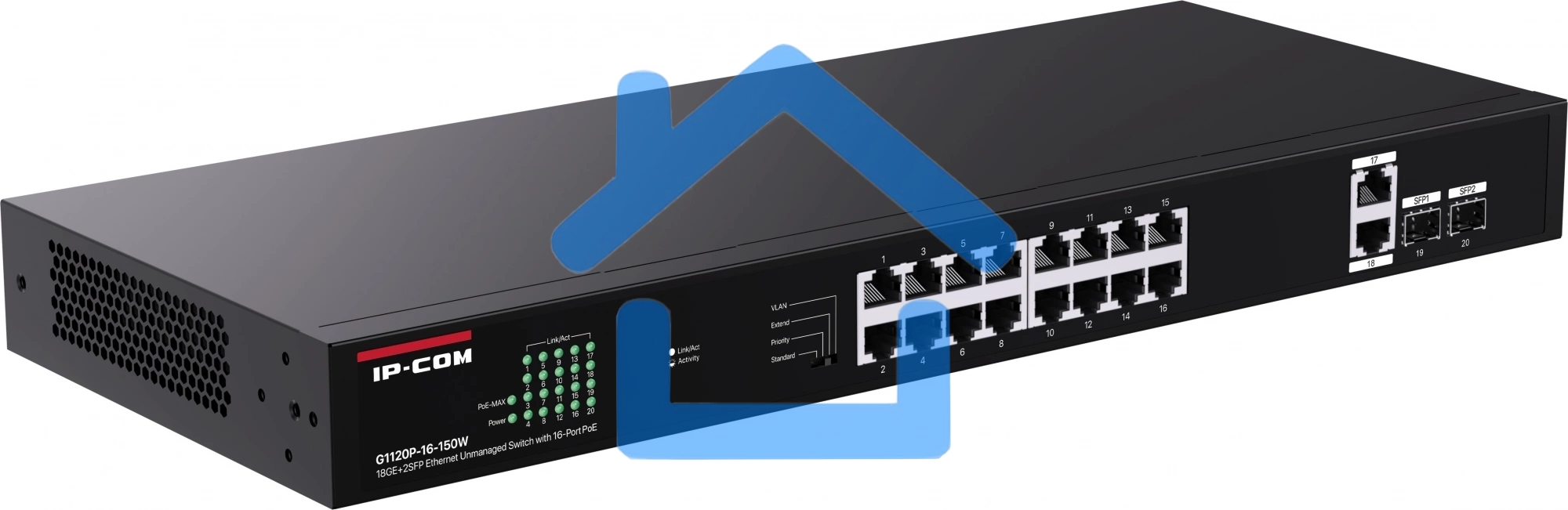 Коммутатор IP-COM 18PORT 1000M 2SFP G1120P-16-150W