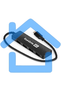 Хаб USB (концентратор) 4-в-1 ExeGate DUB-4CP/3 (кабель-адаптер USB Type C --> 4xUSB3.0, Plug&Play, черный)