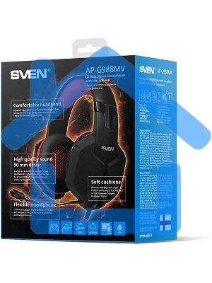 Игровые стереонаушники с микрофоном SVEN AP-G988MV, черный-красный Игровые стереонаушники с микрофоном SVEN AP-G988MV, черный-красный