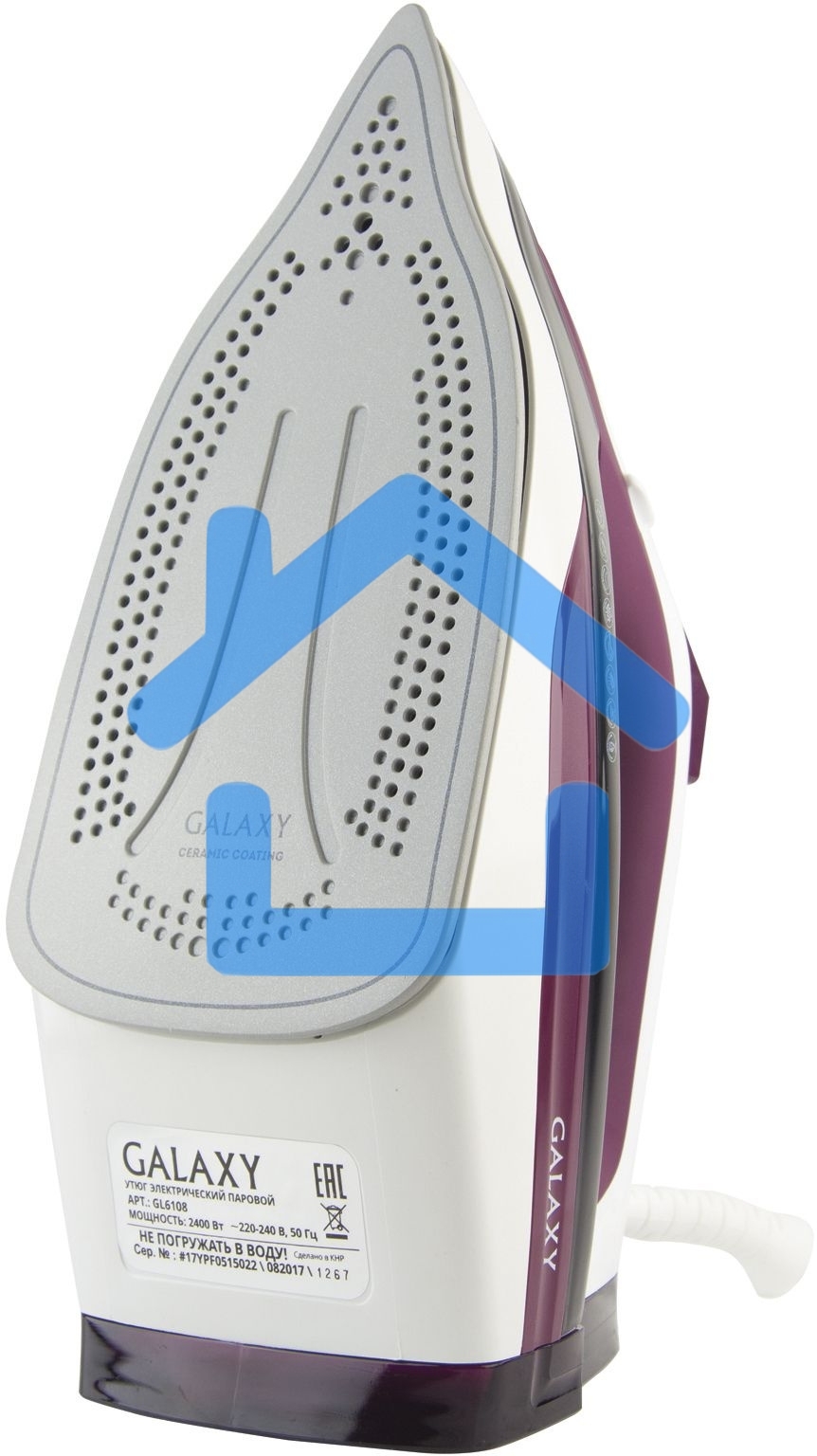 Утюг Galaxy Line GL 6108, бордовый с белым, паровой, 2400 Вт, постоянный пар 50 г/мин, паровой удар 230 г/мин, функции: автоотключение, самоочистка, антикапля, антинакипь, вертикальное отпаривание, индикатор автоотключения, индикатор нагрева, функция увла