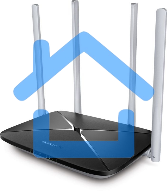 Беспроводный маршрутизатор Mercusys AC12, Dual Band, (867Мбит/с на 5 ГГц + 300Мбит/с на 2,4 ГГц)4 порта 100 Мбит/с, 4 фиксированных антенны