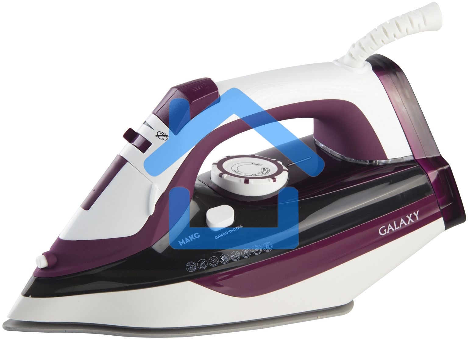 Утюг Galaxy Line GL 6108, бордовый с белым, паровой, 2400 Вт, постоянный пар 50 г/мин, паровой удар 230 г/мин, функции: автоотключение, самоочистка, антикапля, антинакипь, вертикальное отпаривание, индикатор автоотключения, индикатор нагрева, функция увла