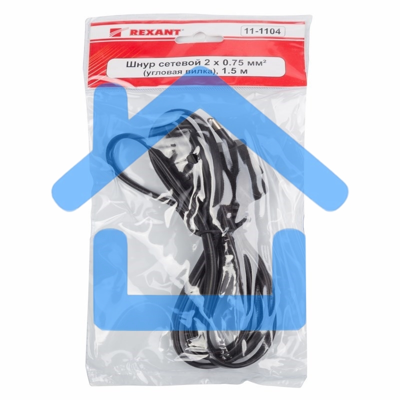 Шнур сетевой, вилка угловая - евроразъем С7, кабель 2x0,75 мм², длина 1,5 метра (PVC пакет) Rexant