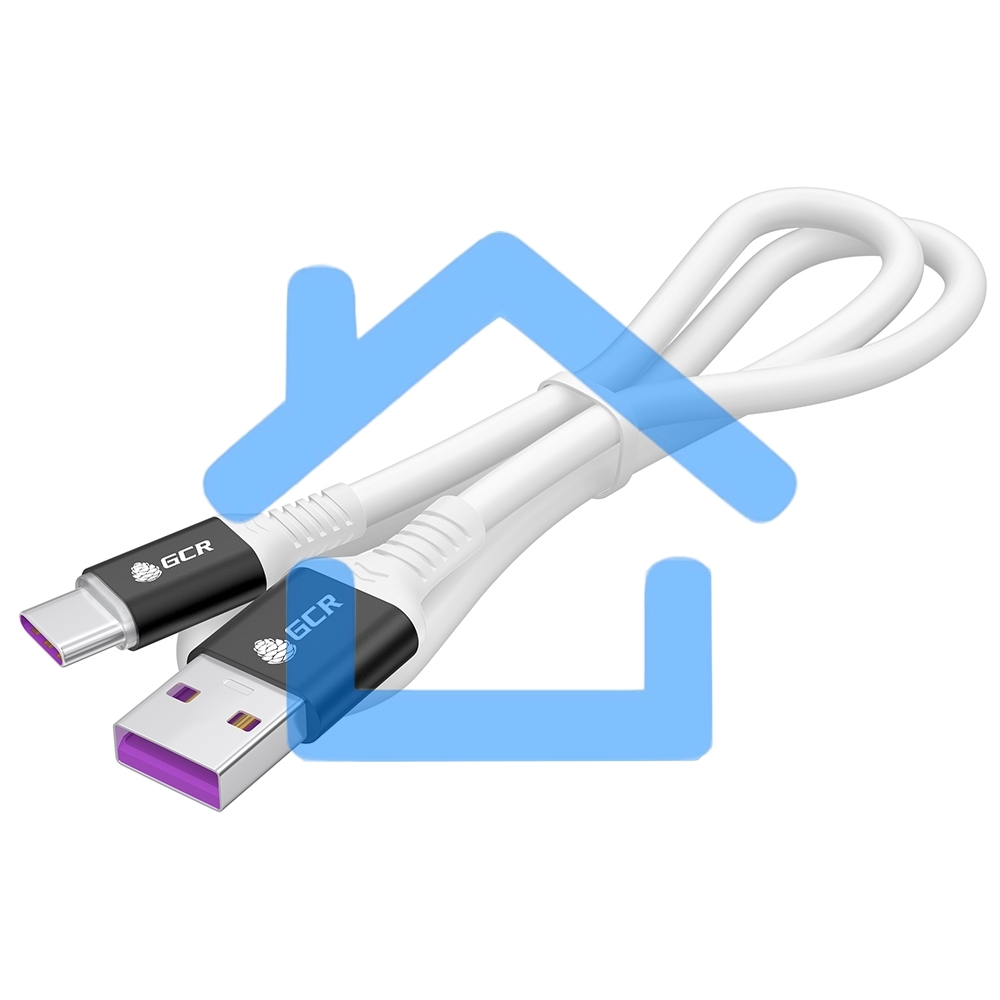 Кабель GCR 0.5m, TypeC POWER DELIVERY 60 W, 5A max, быстрая зарядка, белый TPE, AL case черный, белый ПВХ, 28/22 AWG, GCR-53655