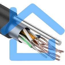 Кабель витая пара F/UTP, категория 5e, PE, 4PR, 24AWG, внешний, черный, с тросом, 305 м