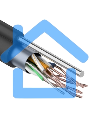 Кабель витая пара F/UTP, категория 5e, PE, 4PR, 24AWG, внешний, черный, с тросом, 305 м