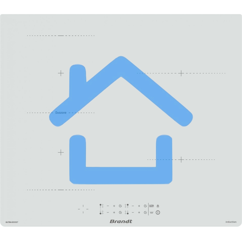 Индукционная варочная панель Brandt, 4 варочных зоны, 14 уровней мощности, индикация остаточного тепла, таймер, Ultraboost, белый