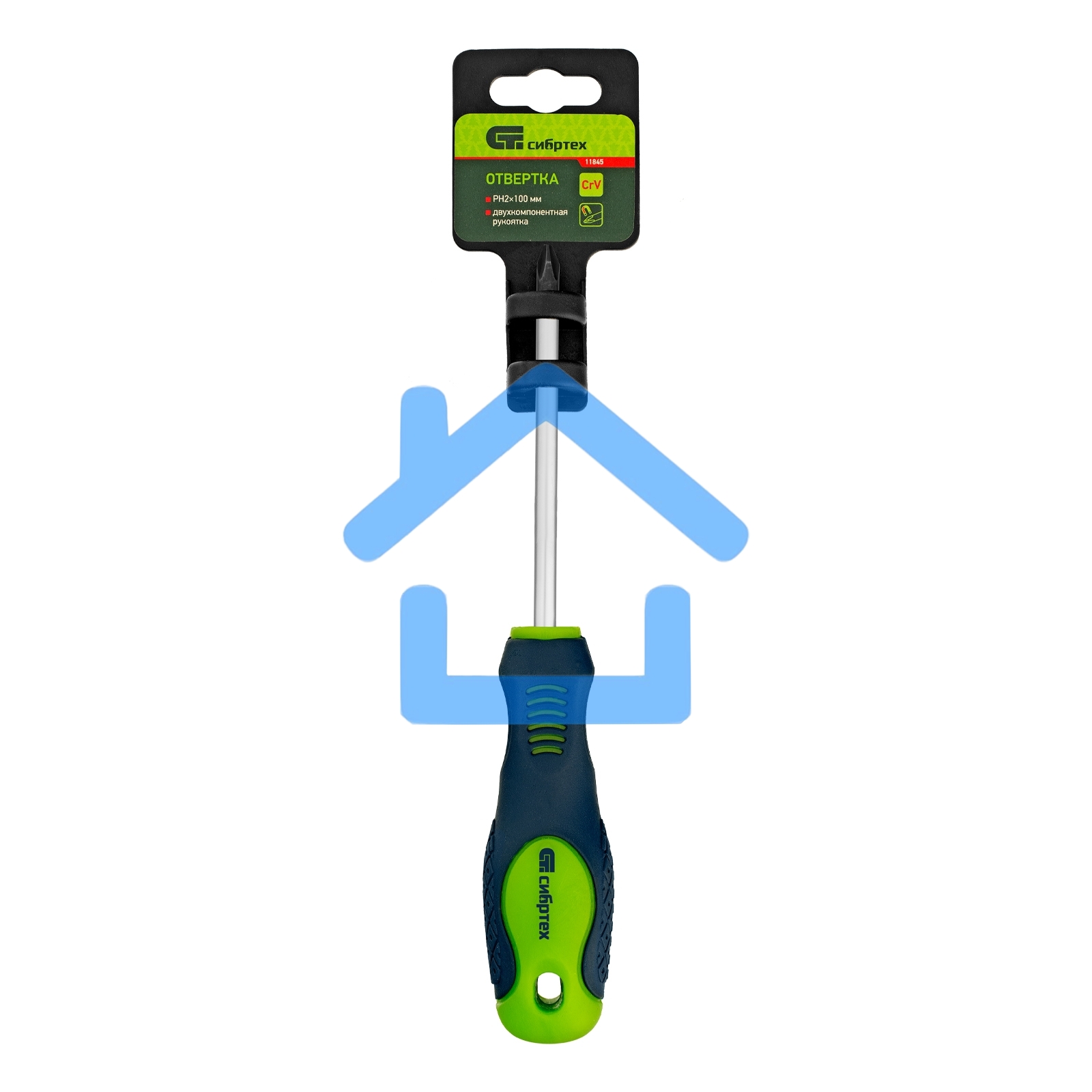 Отвертка, PH2 х 100 мм, CrV, 2-х компонентная рукоятка Сибртех