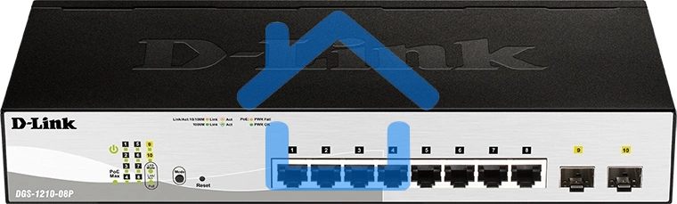 Коммутатор настраиваемый L2 PoE-коммутатор, 8x1000Base-T PoE, 2х1000Base-X SFP, PoE-бюджет 65 Вт, упрощенный интерфейс CLI