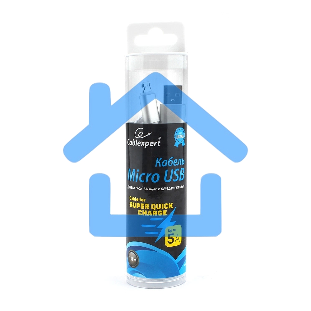 Кабель USB 2.0 Cablexpert CC-U-mUSB02S-1.8M, AM/microB, серия Ultra, длина 1.8м, серебристый, блистер