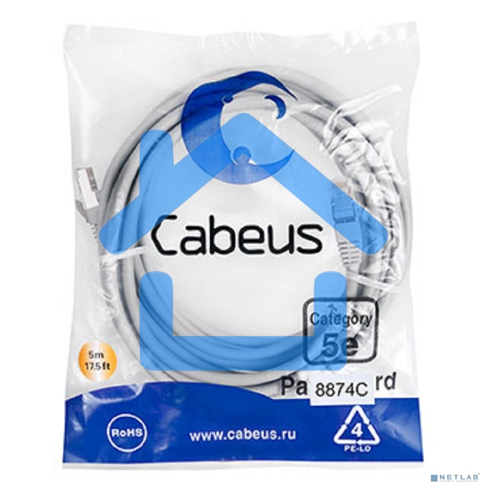 Экранированный патч-корд Cabeus, кат. 5е, экр., F/UTP, RJ45/RJ45, LSZH, AWG24, 5м, серый