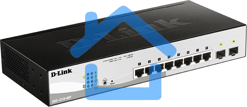 Коммутатор настраиваемый L2 PoE-коммутатор, 8x1000Base-T PoE, 2х1000Base-X SFP, PoE-бюджет 65 Вт, упрощенный интерфейс CLI