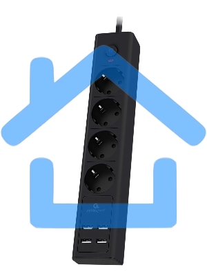 Сетевой фильтр Cablexpert Exnovo, EXN-4-U4-B-2, 4р, 16А, 4хUSB, 3.4A, 2м, ур.защиты 4+, черный, коробка