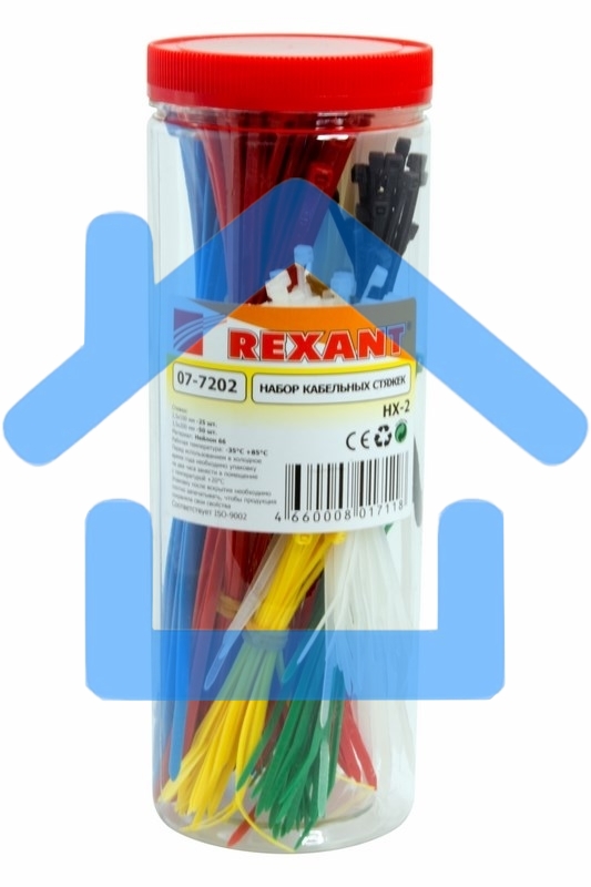 Набор хомутов-стяжек нейлоновых Rexant 100, 200 мм, цветные, НХ-2, тубус 300 шт.