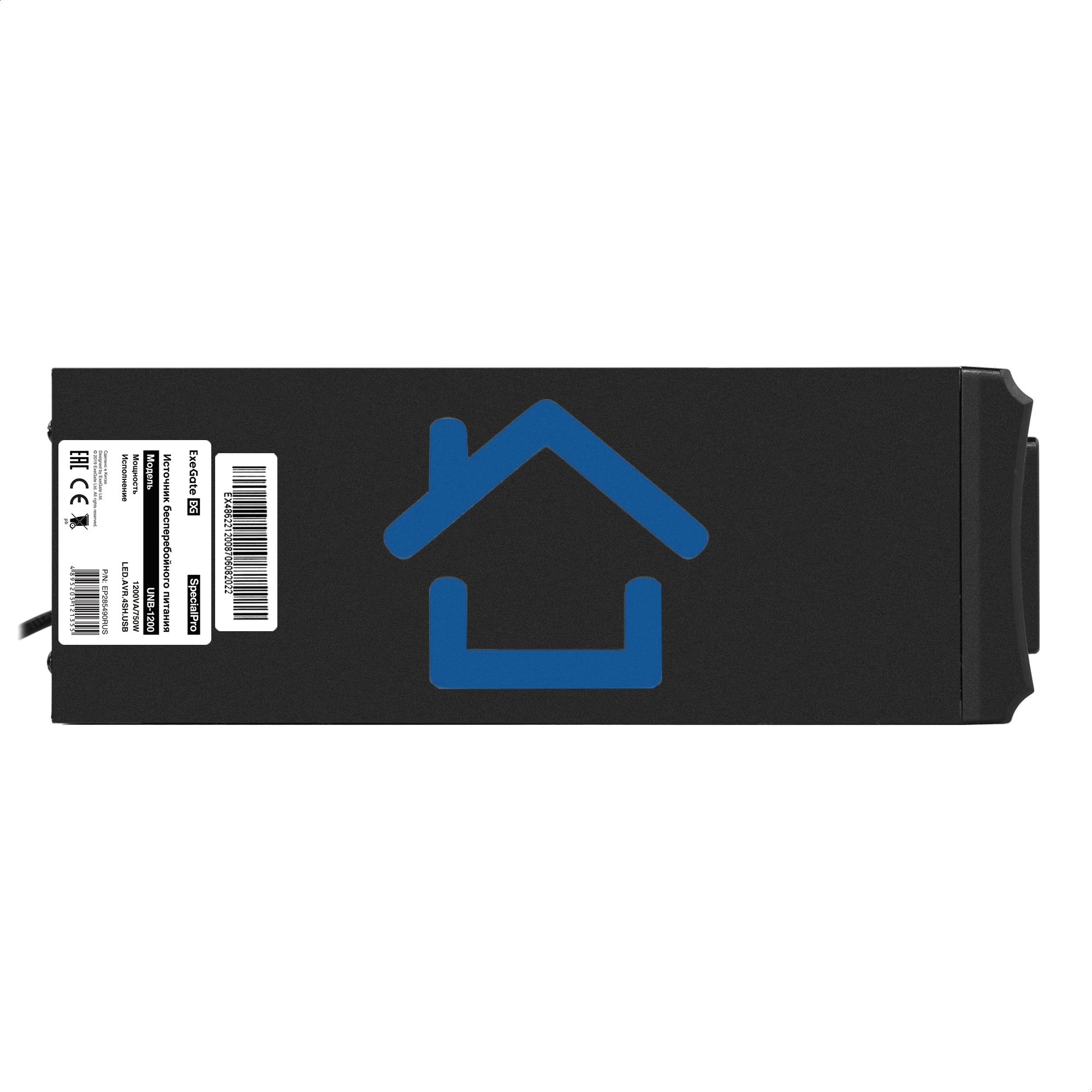 Источник бесперебойного питания ExeGate EP285490RUS SpecialPro UNB-1200.LED.AVR.EURO.RJ.USB<1200VA/750W, LED, AVR, 4 евророзетки, RJ45/11, USB, черный>