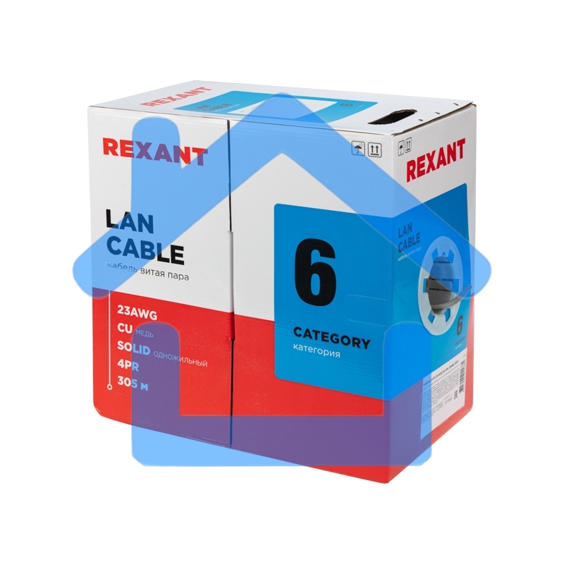 Кабель витая пара Rexant U/UTP, категория 6, ZH нг(А)-HF, 4PR, 23AWG, внутренний, серый, 305 м