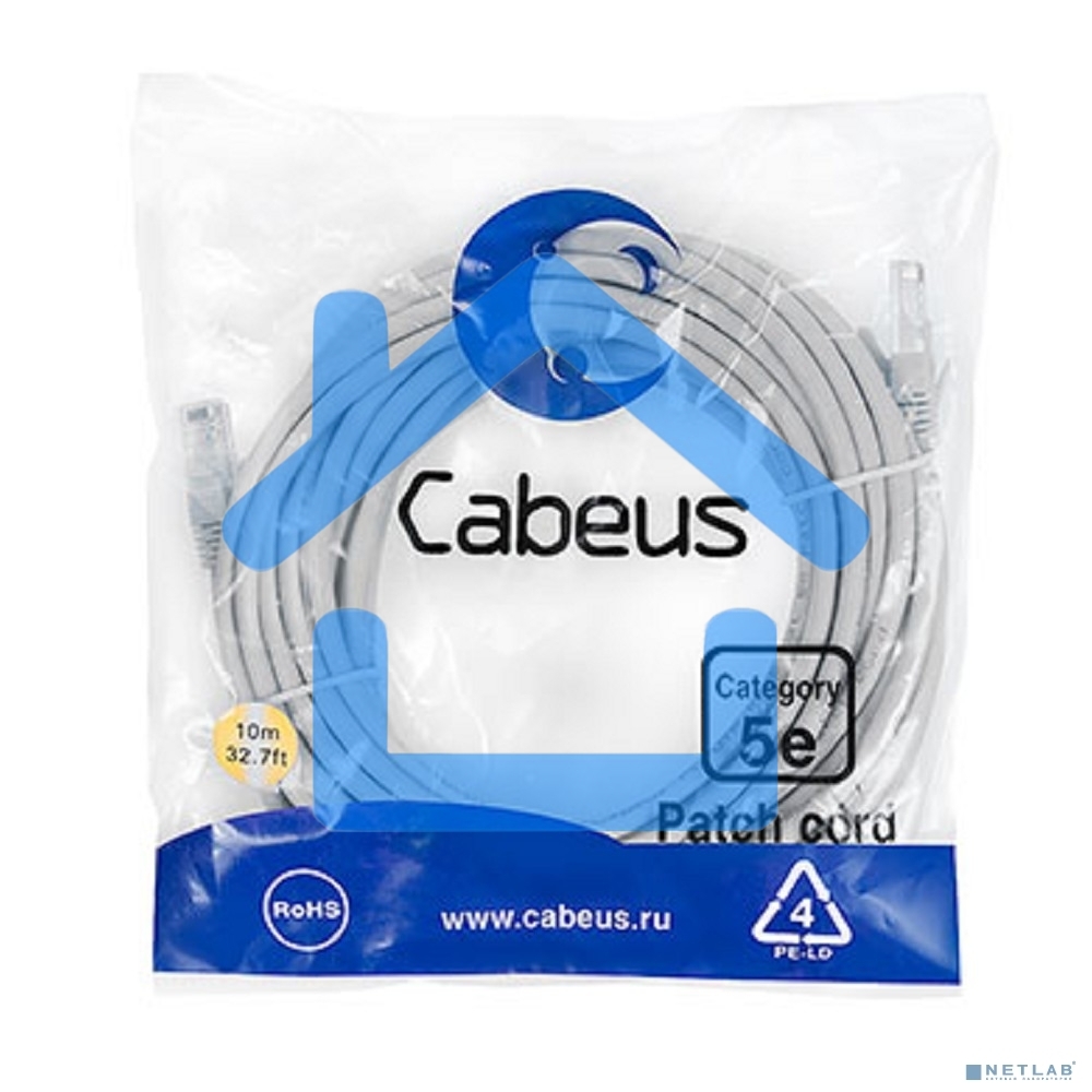 Шнур коммутационный Cabeus, кат. 5е, неэкр., U/UTP, RJ45/RJ45, LSZH, AWG24 10м, серый