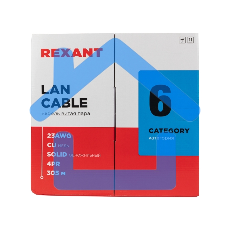 Кабель витая пара Rexant U/UTP, категория 6, ZH нг(А)-HF, 4PR, 23AWG, внутренний, серый, 305 м
