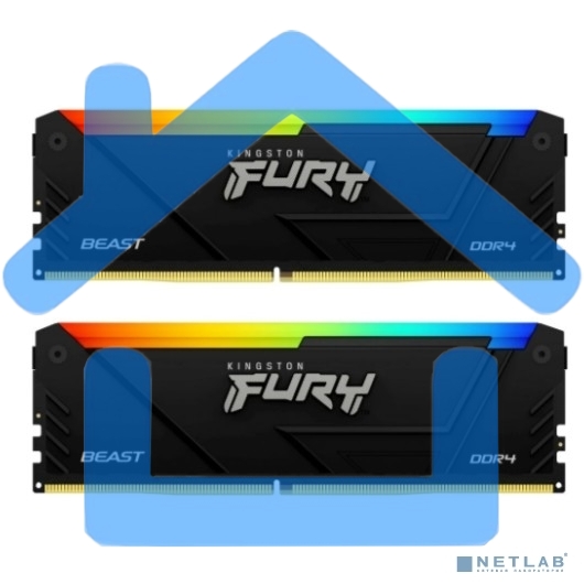 Оперативная память Kingston Fury Beast, DDR4, 16Gb (2x8Gb), 3600MHz, CL17, DIMM, с радиаторами, RGB, черный