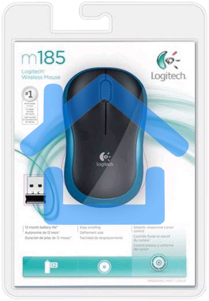 Мышь беспроводная Logitech M185 синий, 1000 dpi, радиоканал, USB, кнопки - 3