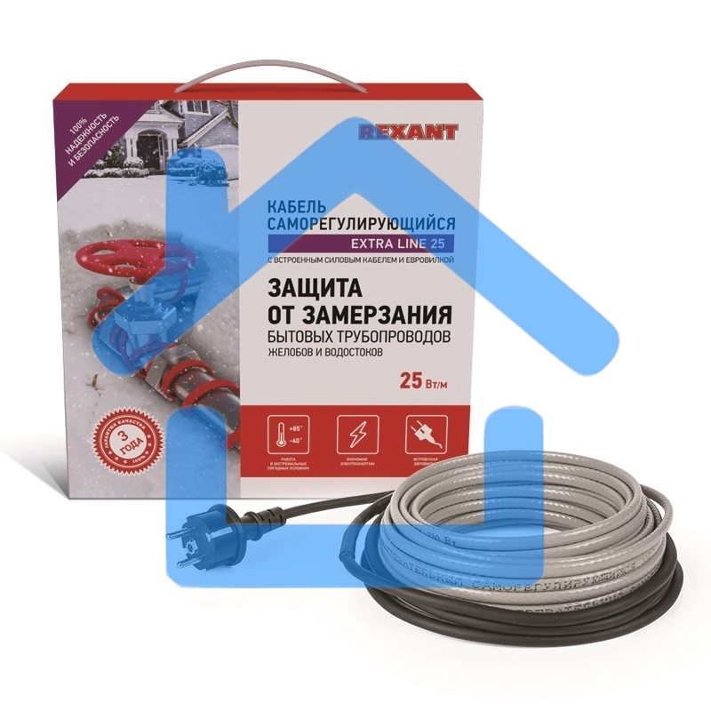 Греющий саморегулирующийся кабель на трубу Extra Line 25MSR-PB 25M (25м/625Вт) Rexant