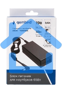 Блок питания Gembird для ноутбуков Asus, Toshiba 19В/3,42А, 65Вт, 1 штекер 5,5х2,5мм (NPA-AC19)