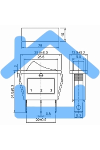 Выключатель клавишный Rexant 250V 15А (3с) ON-OFF синий с подсветкой