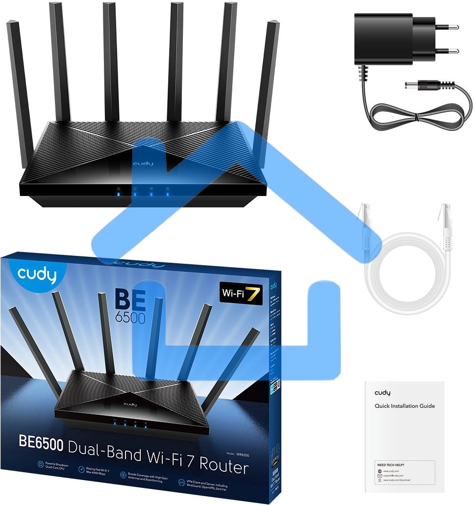 Маршрутизатор Cudy APP BE6500 2.5G Dual Band Wi-Fi 7 Mesh Router, Chipset Broadcom, 802.11be/ax/ac/a/b/g/n, 5764Mbps at 5GHz + 688Mbps at 2.4GHz, 1 x 2.5Gbps WAN Port, 4 x 10/100/1000Mbps Ports, 6 x 5dBi fixed antennas, WiFi router/AP/ Repeater/WISP Mode,
