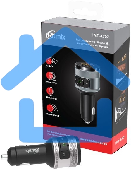Автомобильный FM-модулятор Ritmix FMT-A707 черный MicroSD BT USB